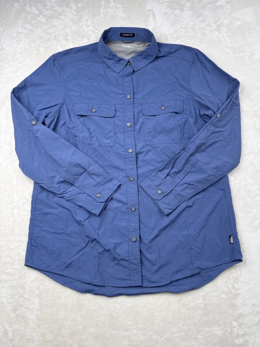 Eddie Bauer Womens Medium Blue Ripstop Long Sleeve Shirt Classic Fit Outdoor